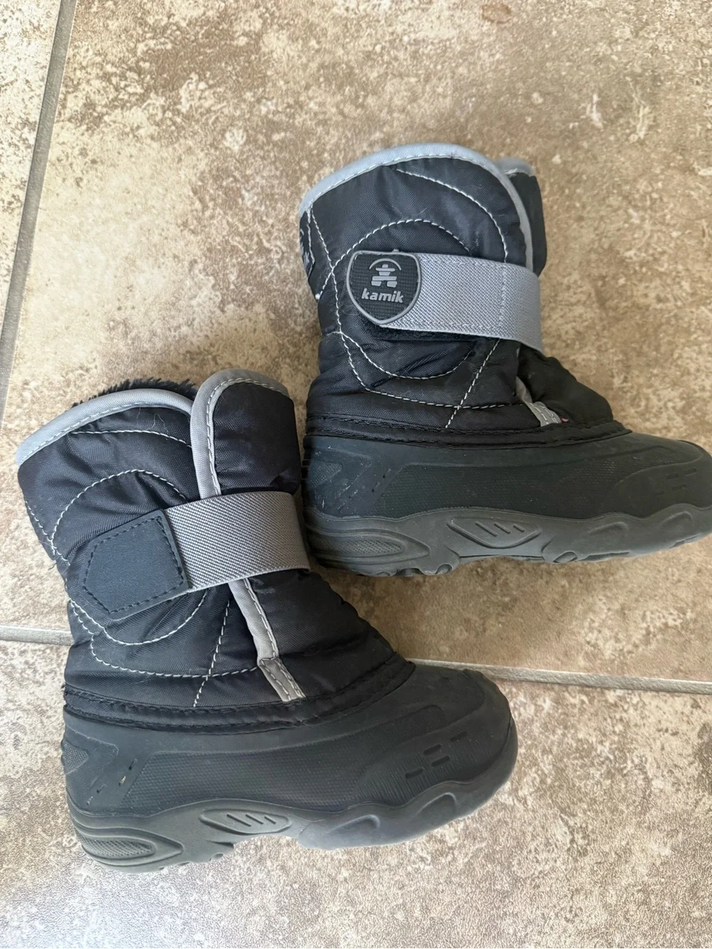 Kamik Black and Gray Kids Waterproof Snow Boots